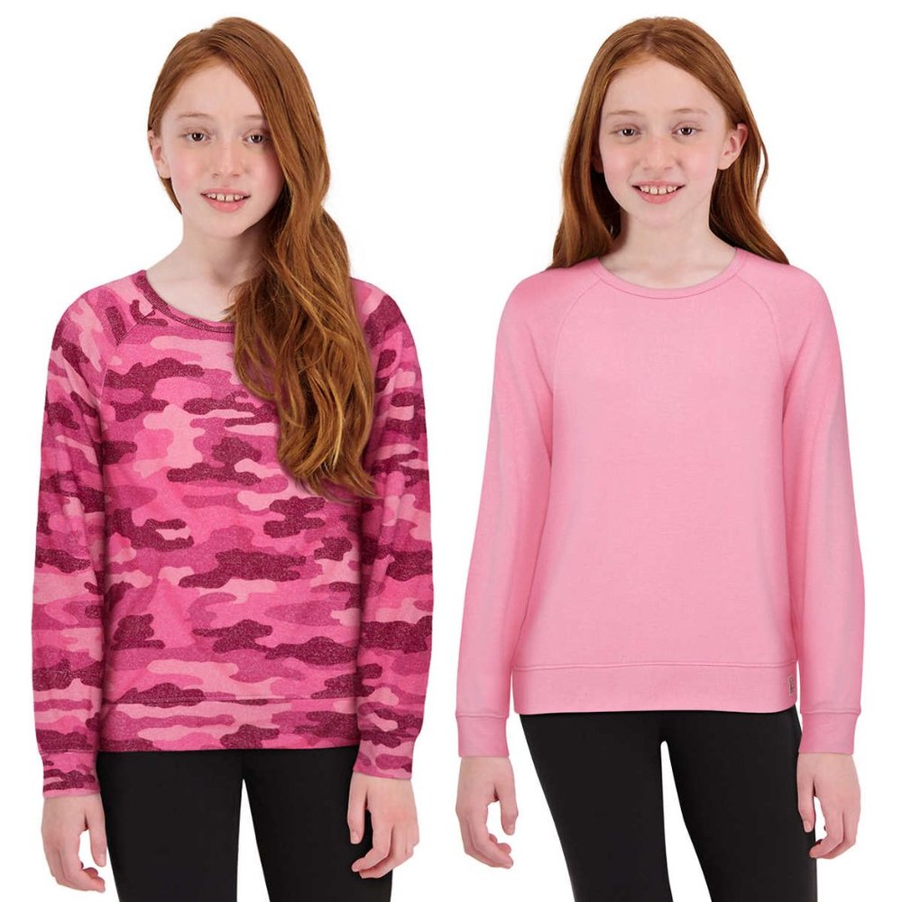Lucky Brand Girls Youth Long Sleeve Knit Tops 2-PACK Tee Shirts Pink + Pink Camo